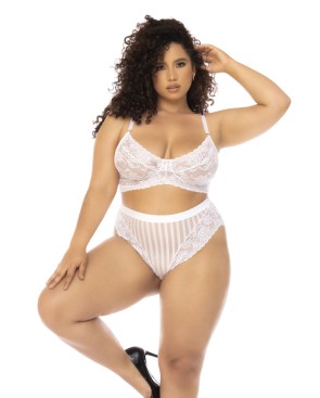 Ensemble 2 pièces blanc grande taille Emberly, soutien gorge et culotte taille haute
