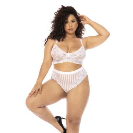 Ensemble 2 pièces blanc grande taille Emberly, soutien gorge et culotte taille haute