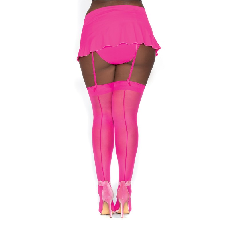 Bas nylon rose néon coutures grande taille pour jarretelles Bas nylon rose néon coutures grande taille pour jarretelles