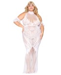 Robe bodystocking, grande taille, en résille t dentelle blanche Robe bodystocking, grande taille, en résille t dentelle blanche
