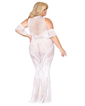 Robe bodystocking, grande taille, en résille t dentelle blanche 