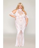 Robe bodystocking, grande taille, en résille t dentelle blanche Robe bodystocking, grande taille, en résille t dentelle blanche
