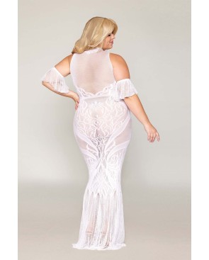 Robe bodystocking, grande taille, en résille t dentelle blanche 