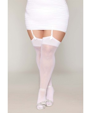 Bas blanc, grande taille, avec couture arrière en strass 