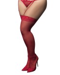 Bas nylon rouges autofixants, grande taille, jarretières dentelle Bas nylon rouges autofixants, grande taille, jarretières dentelle