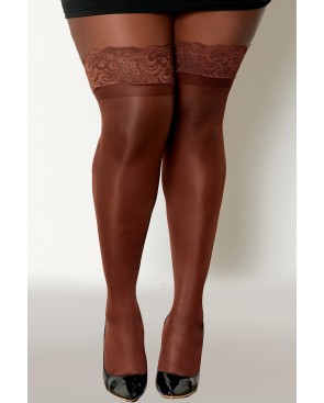 Bas nylon autofixant couleur café grande taille 