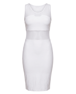 Robe sensuelle et habillée avec maille transparente blanche