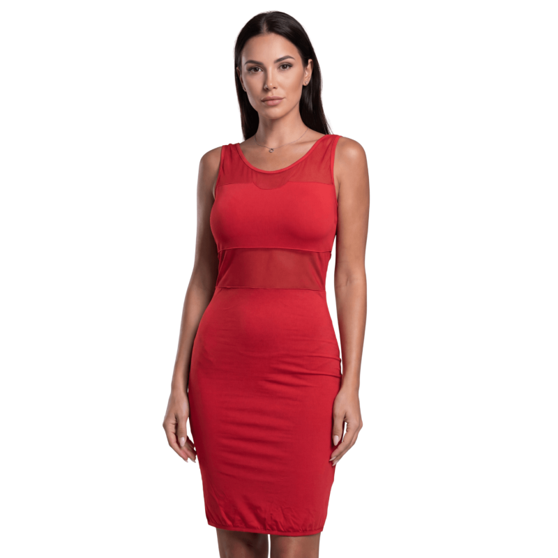 Robe sensuelle et habillée avec maille transparente rouge Robe sensuelle et habillée avec maille transparente rouge