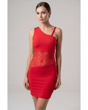 Robe rouge asymétrique avec dentelle Paola