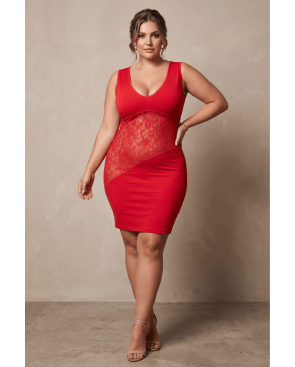 Robe rouge large décollectée Olivia