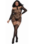 Bodystocking résille guêpière grande taille réversible avec tour de cou Bodystocking résille guêpière grande taille réversible avec tour de cou