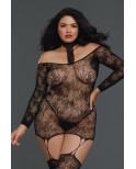 Bodystocking résille guêpière grande taille réversible avec tour de cou Bodystocking résille guêpière grande taille réversible avec tour de cou