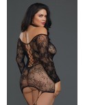 Bodystocking résille guêpière grande taille réversible avec tour de cou Bodystocking résille guêpière grande taille réversible avec tour de cou