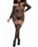 Bodystocking résille guêpière grande taille réversible avec tour de cou Bodystocking résille guêpière grande taille réversible avec tour de cou