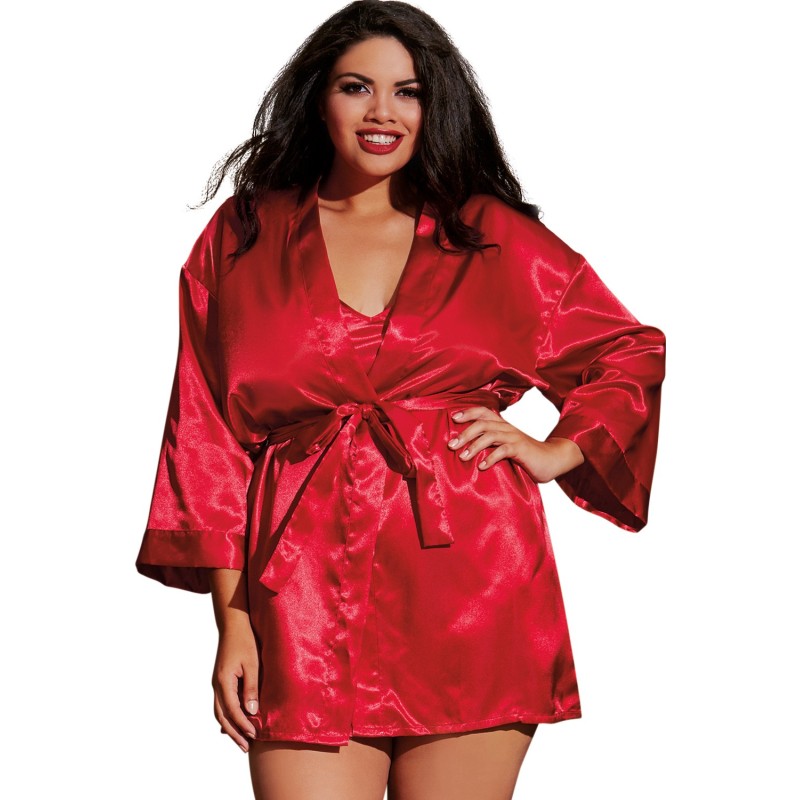 Nuisette grande taille rouge avec peignoir satinés Nuisette grande taille rouge avec peignoir satinés