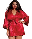 Nuisette grande taille rouge avec peignoir satinés Nuisette grande taille rouge avec peignoir satinés