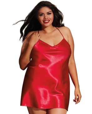 Nuisette grande taille rouge avec peignoir satinés 