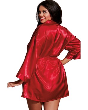 Nuisette grande taille rouge avec peignoir satinés 