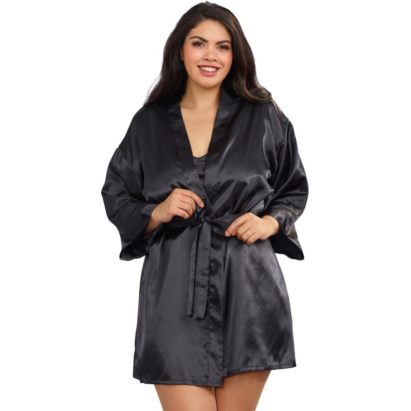 Nuisette grande taille noire avec peignoir satinés Nuisette grande taille noire avec peignoir satinés