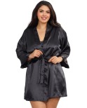 Nuisette grande taille noire avec peignoir satinés Nuisette grande taille noire avec peignoir satinés
