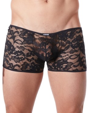 Boxer noir en fine dentelle avec légère transparence