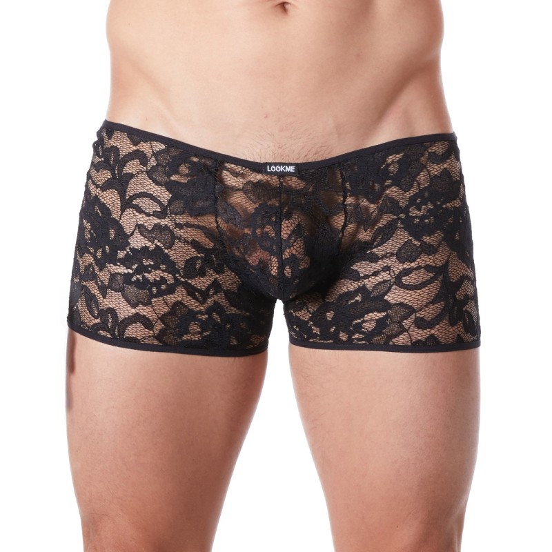 Boxer noir en fine dentelle avec légère transparence Boxer noir en fine dentelle avec légère transparence