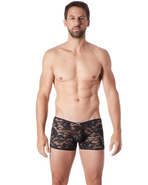 Boxer noir en fine dentelle avec légère transparence