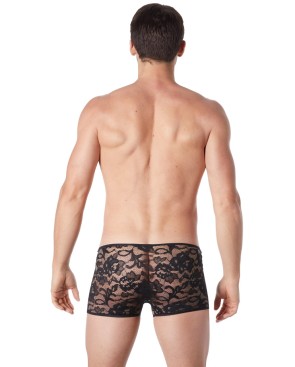 Boxer noir en fine dentelle avec légère transparence