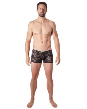 Boxer noir en fine dentelle avec légère transparence