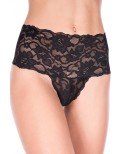 Tanga string noir grande taille large bande haute de dentelle florale Tanga string noir grande taille large bande haute de dentelle florale