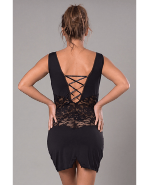 Robe cocktail empiècements dentelle et wetlook