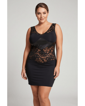 Robe cocktail empiècements dentelle et wetlook