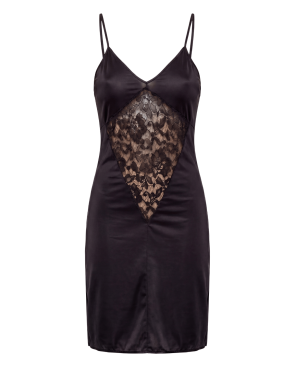 Robe cocktail noire empiècements dentelle