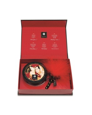 Mini Coffret poudre corporelle fraise/vin pétillant et plumeau assorti 
