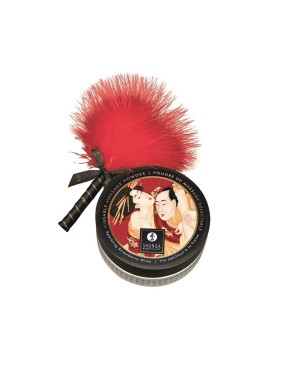 Mini Coffret poudre corporelle fraise/vin pétillant et plumeau assorti 