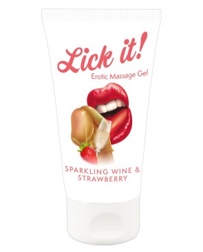 Lubrifiant et gel de massage végétalien comestible goût fraise/vin pétillant 50ml 