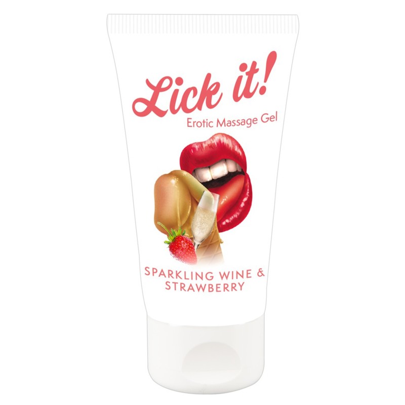 Lubrifiant et gel de massage végétalien comestible goût fraise/vin pétillant 50ml Lubrifiant et gel de massage végétalien comestible goût fraise/vin pétillant 50ml
