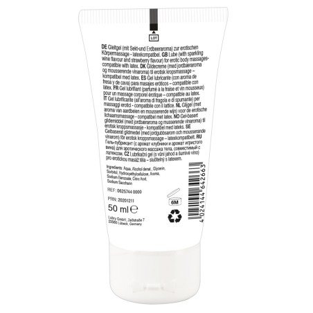 Lubrifiant et gel de massage végétalien comestible goût fraise/vin pétillant 50ml 