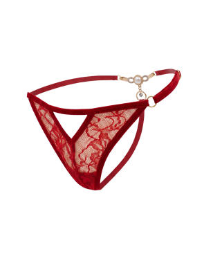 String rouge avec bijou perle  strass dorés