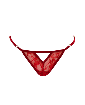 String rouge avec bijou perle  strass dorés