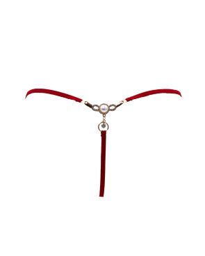 String rouge avec bijou perle  strass dorés