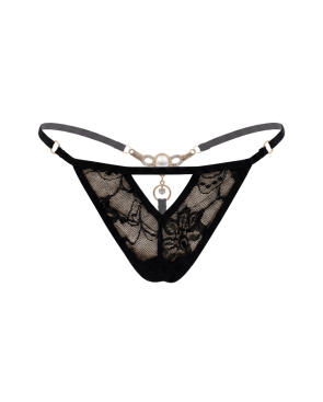 String noir avec bijou perle strass dorés