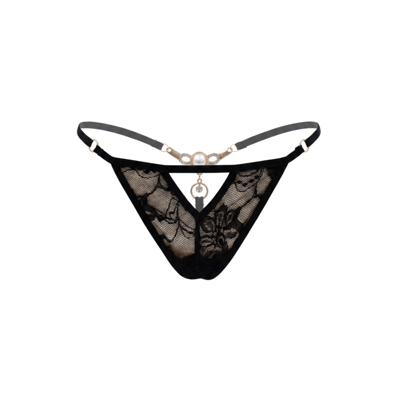 String noir avec bijou perle  strass dorés