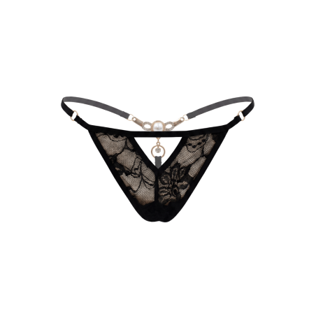 String noir avec bijou perle strass dorés