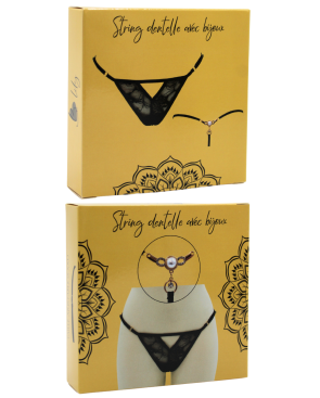 String noir avec bijou perle  strass dorés