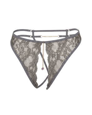 String gris avec bijou couleur aléatoire et chaîne dorée