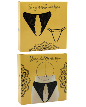 String noir avec bijou couleur aléatoire et chaîne dorée