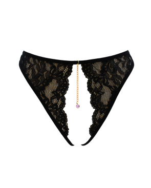 String noir avec bijou couleur aléatoire et chaîne dorée