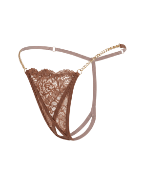String en dentelle taupe ouvert avec chaînes dorées