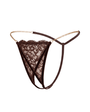 String en dentelle marron ouvert avec chaînes dorées